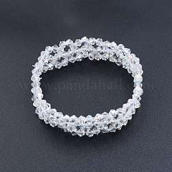 Braccialetto elastico con perline di vetro bling, braccialetto di fiori intrecciati per le donne, chiaro, diametro interno: 2 pollice (5 cm)