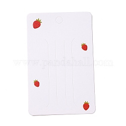 Cartes d'affichage de pince à cheveux en papier, rectangle avec motif fraise, blanc, 11x7x0.04 cm, Trou: 7.3mm