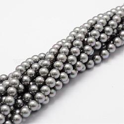 Cuentas perlas de concha de perla, arco iris chapado, Grado A, redondo, gris, 8mm, agujero: 1 mm, aproximamente 51 pcs / cadena, 16 pulgada