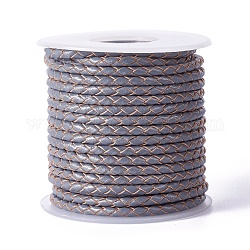 Cordón trenzado de cuero, cable de la joya de cuero, material de toma de diy joyas, con carrete, gris, 3.3mm, 10 yardas / rodillo