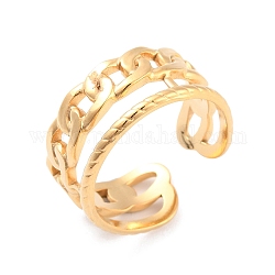 Placcatura ionica (ip) 304 anello per polsino aperto con catena barbazzale in acciaio inossidabile per donna, oro, diametro interno: 17.3mm