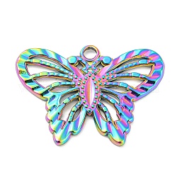 304 ciondoli in acciaio inossidabile, charms farfalla, colore arcobaleno, 22x30.5x1.5mm, Foro: 2.2 mm