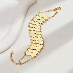 Pulseras de eslabones de monedas de latón, pulseras de cadenas de cable para mujer, real 18k chapado en oro, 8-1/4 pulgada (21 cm)