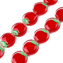 Hebras de cuentas de acrílico transparente, con esmalte, plano y redondo con manzana, rojo, 15x5mm, agujero: 1.2 mm, aproximamente 35 pcs / cadena, 20.67 pulgada (52.5 cm)