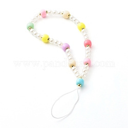 Perlas de plástico de poliestireno opaco correas móviles, Con cuentas redondas de perlas de imitación de plástico abs., perlas de plástico abs e hilo de nylon trenzado, colorido, 19.3 cm