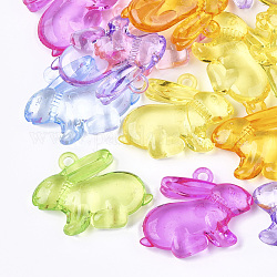 Pendentifs lapin en acrylique transparent, lapin, couleur mixte, 26x36x6mm, Trou: 2.5mm