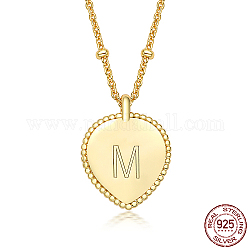 925 collares con colgante de cadenas satélite de plata de ley., corazón, dorado, letra m, 15.75 pulgada (40 cm)