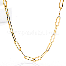 Colliers chaîne trombone en acier inoxydable pour femmes, véritable 18k plaqué or, 17.72 pouce (45 cm)
