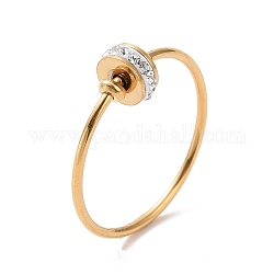 Плоское круглое кольцо на палец с кристаллами и стразами, ионное покрытие (ip) 304 ювелирное изделие из нержавеющей стали для женщин, золотые, размер США 7 (17.3 мм)