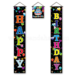 SUPERDANT 3 Pcs/Set Happy Birthday Banner Door Hanging Cake Balloon Banner Flag Hanging Decorations Couplet Sign Set for Birthday Party Birthday Decoration 180x30 cm