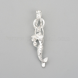 Alloy Diffuser Locket Pendants, Big Cage Pendants, Mermaid, Silver Color Plated, 54x11x9mm, Hole: 3.5x5mm, Inner Measure: 7mm