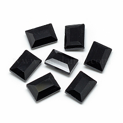 Cabochons en verre avec strass de dos avec point, dos plaqué, facette, rectangle, noir, 14x10x5.1mm