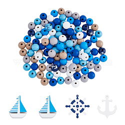 Superfindings kit fai da te per la creazione di gioielli a tema oceano, tra cui timone e ancora e grandi ciondoli e perline in legno per barche a vela, colore misto, 168pcs/scatola