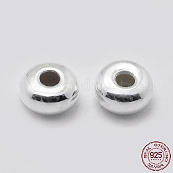 Séparateurs perles en 925 argent sterling, rondelle, couleur d'argent, 3x1.5mm, Trou: 1mm