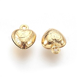 304 Stainless Steel Charms, Puffed Heart, Real 18K Gold Plated, 9x7x4mm, Hole: 1mm
