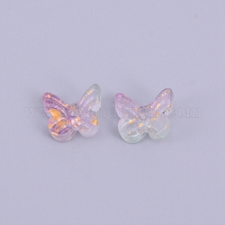 Perle di vetro ceco trasparenti e smerigliate, con polvere di scintillio, farfalla, orchidea, 9.5x11x3.8~4.5mm, Foro: 1.2 mm