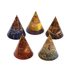 Orgonite Cone, Resin Pointed Home Display Decorations, with Natural Gemstone and Metal Findings, 50x60mm
