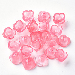 Bouchons de perles en verre peint à la bombe transparent à 4 pétale, fleur, corail lumière, 11.5x11.5x7mm, Trou: 1.6mm