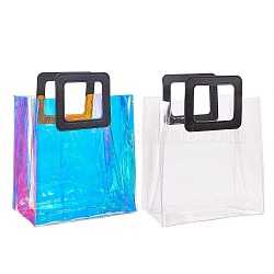 Bolsa transparente láser de pvc de 2 colores, bolso de mano, con asas de piel sintética, para regalo o embalaje de regalo, Rectángulo, negro, Producto terminado: 32x25x15cm, 1pc / color, 2 PC / sistema