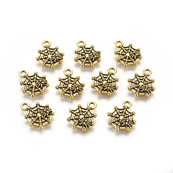 Halloween Jewelry Tibetan Style Alloy Pendants, Cadmium Free & Lead Free, Spider, Antique Golden, 17x14x2mm, Hole: 2mm