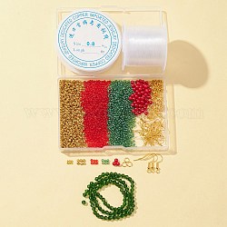 Kit de diy para hacer pulseras y aretes navideños, incluyendo bicono de vidrio y semillas redondas y perlas acrílicas, Alambre de cobre, Ganchos del pendiente de hierro, color mezclado