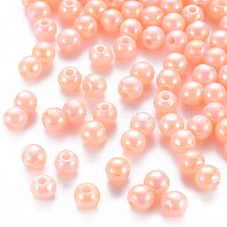 Perline acrilico opaco, ab colore placcato, tondo, salmone chiaro, 6x5mm, Foro: 1.8 mm, circa 4400pcs/500g