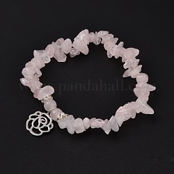 Naturelle quartz rose de perle bracelets extensibles, avec 304 acier inoxydable rose breloques, 53mm