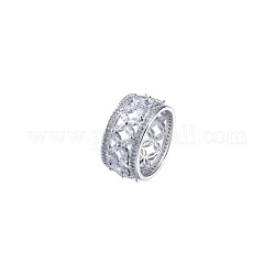 925 plata esterlina anillos, flor con incrustaciones de rhinestone de ojo de caballo, plata, nosotros tamaño 6, diámetro interior: 16.5 mm