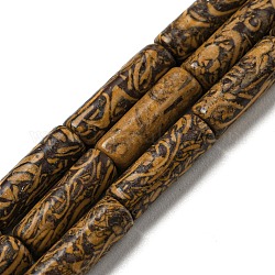 Fili di perline di diaspro/pietra miriam/calligrafia naturale in pelle di elefante naturale, colonna, 12.5~14x4~4.5mm, Foro: 1 mm, circa 28~29pcs/filo, 15.35~15.55 pollice (39~39.5 cm)