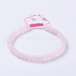 Bracelets réglables de perles tressées avec cordon en nylon, avec naturel rose perles de quartz, 2-1/4 pouce ~ 2-7/8 pouces (5.8~7.2 cm)