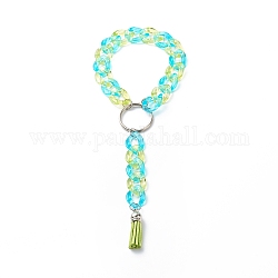Bracelet porte-clés chaîne gourmette acrylique bracelet porte-clés, avec pompon en faux suède, pour femmes et filles, platine, 262mm