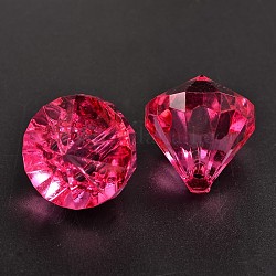 Transparent Acrylic Pendants for Curtains, Faceted Diamond, Deep Pink, about 28mm wide, 31mm long, hole: 3mm, about 52pcs/500g
