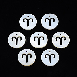 Natural Freshwater Shell Charms, Flat Round with Twelve Constellations, Hollow, Taurus, 12x1.5mm, Hole: 0.9mm
