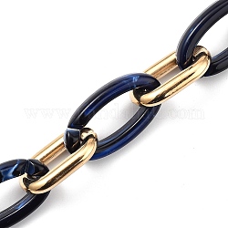Пластиковые кабельные цепи ccb ручной работы, с акриловыми звеньями, золотые, темно-синий, Ссылки по теме: 28x17x5 мм и 35x19.5x6 мм, 39.37 дюйм (1 м) на прядь