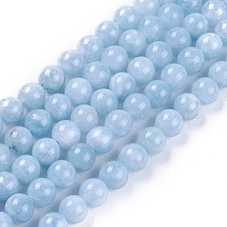 Chapelets de perles de jade naturel, teinte, imitation aigue-marine, ronde, 8mm, Trou: 1.2mm, Environ 47 pcs/chapelet, 14.8 pouce ~ 15 pouces (37.5~38 cm)