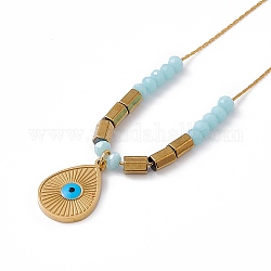 304 Stainless Steel Teardrop with Evil Eye Pendant Necklace for Women, Golden, 16.14 inch(41cm)