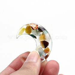 Resin Home Display Decorations, with Natural Agate Chips Inside, Moon, 34x27x3mm