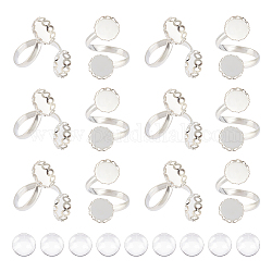 Unicraftale diy kit de fabricación de anillos de cúpula en blanco, Incluye ajustes de anillo de puño abierto de latón redondo plano., Cabuchones de cristal, Platino, 36 unidades / caja