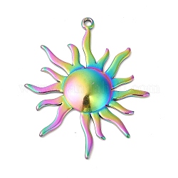 Placcatura ionica (ip) 304 ciondoli in acciaio inossidabile, incantesimi del sole, colore arcobaleno, 45x37x3.5mm, Foro: 2 mm