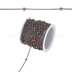 Sunnyclue Messing Bordsteinketten, mit runden Perlen, mit Spule, gelötet, Regenbogen-Farb, 2.5x2x0.3 mm, ca. 10 Yards / Rolle