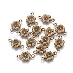 Conectores de enlaces de flores de aleación de estilo tibetano, Sin cadmio y níque y plomo, flor del ciruelo, Bronce antiguo, 18x10mm, agujero: 2 mm