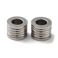304 perline europei in acciaio inox, perline con foro grande, colonna scanalata, colore acciaio inossidabile, 8x6mm, Foro: 4 mm