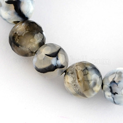 Dyed Natural Fire Crackle Agate Beads Strings, Faceted Round, Gray, 12mm, Hole: 1mm, about 32pcs/strand, 14.6 inch