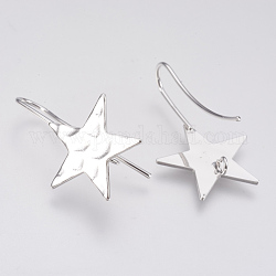 Brass Stud Earring Findings, with Loop, Star, Nickel Free, Real Platinum Plated, 31.5x20mm, Hole: 2mm, Pin: 1mm