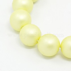 Round Shell Pearl Frosted Beads Strands, Pale Goldenrod, 4mm, Hole: 1mm, about 95pcs/strands, 15.7 inch
