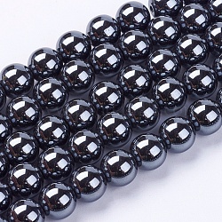 Chapelets de perles en hématite synthétique sans magnétiques, AA grade, ronde, noir, noir, 8mm, Trou: 3mm, Environ 53 pcs/chapelet