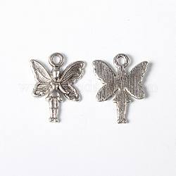 Tibetan Style Alloy Finding Pendants, Fairy, Lead Free and Cadmium Free, Antique Silver, 19.5mm long, 15mm wide, 2mm thick, hole: 2mm