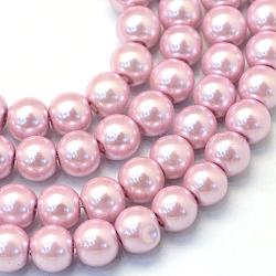Fili di perle perlati in vetro perlato dipinte, tondo, fenicottero, 10~11mm, Foro: 1.5 mm, circa 85pcs/filo, 31.4 pollice