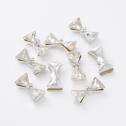 Alloy Cabochons, Nail Art Decoration Accessories, with Glass Rhinestones, Platinum, Bowknot, Crystal AB, 13x7mm