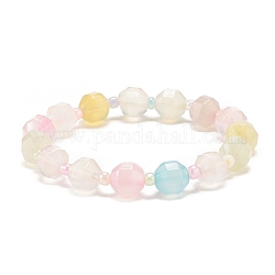 Natural Agate Round Beaded Stretch Bracelet with Glass Seed, Gemstone Jewelry for Kid, Colorful, Inner Diameter: 1-3/4 inch(4.3cm)